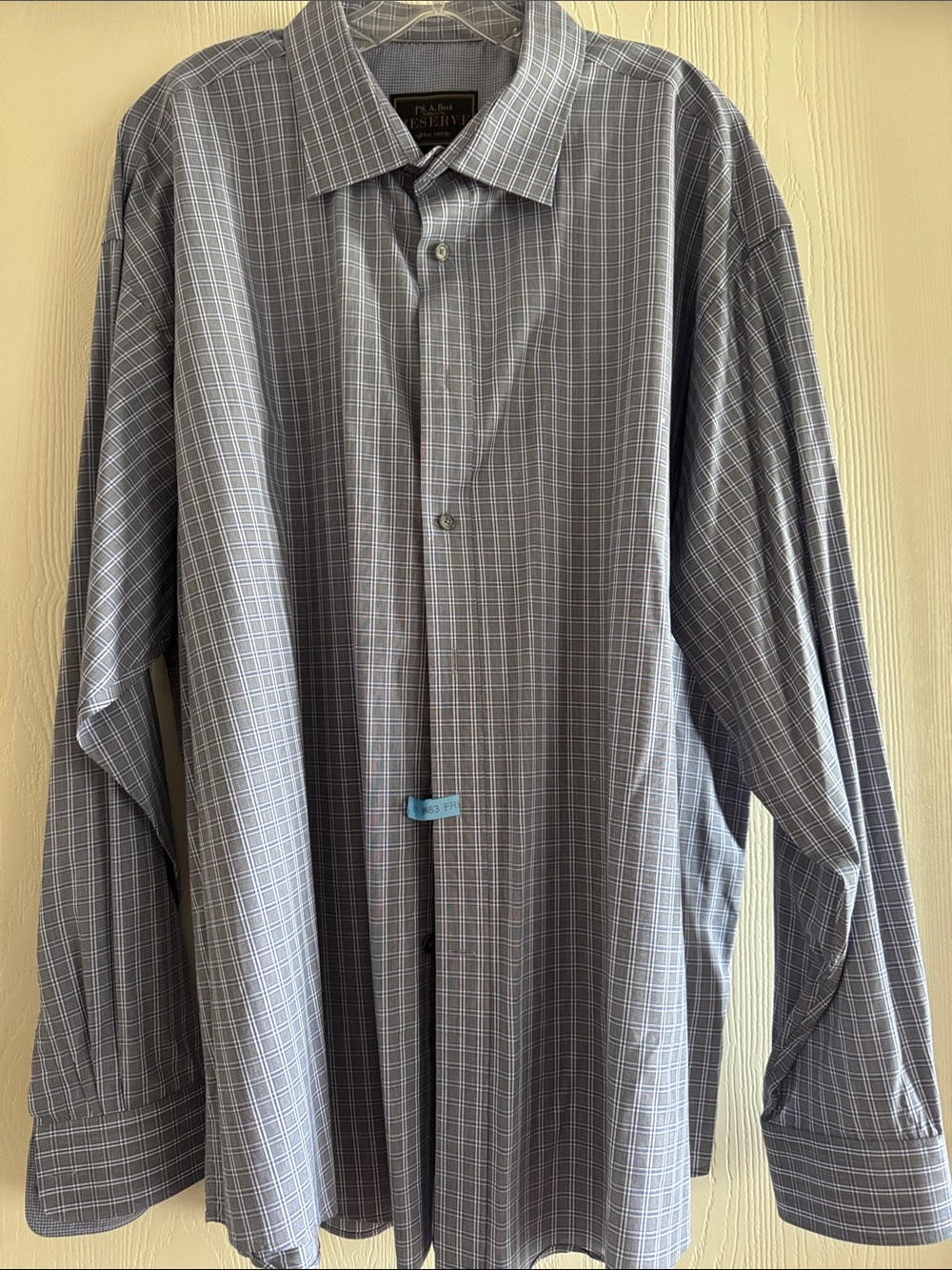 Jos Bank Reserve Collection Blue-Gray Windowpane Dress Shirt